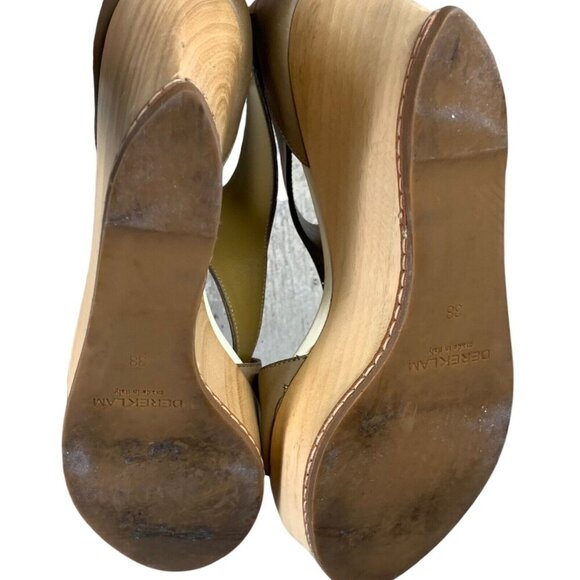 Derek Lam 38 Wedge Sandals Open Toe Side Buckle Green Brown Leather 3.5" heel - Picture 7 of 8